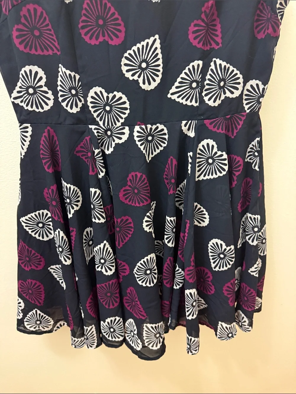 Maison Jules Navy Sleeveless Dress with Purple & White Heart Motifs